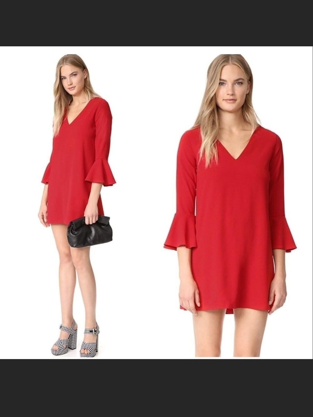 Alice + Olivia Red V-Neck Bell Tameika Sleeve Mini Dress NWT 10